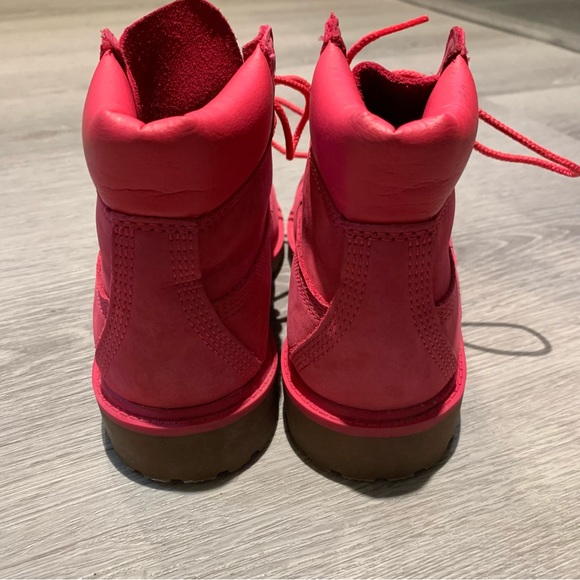 Timberland Youth Pink Red Rose Lace Up Waterproof Boots Size 1 - Picture 6 of 11